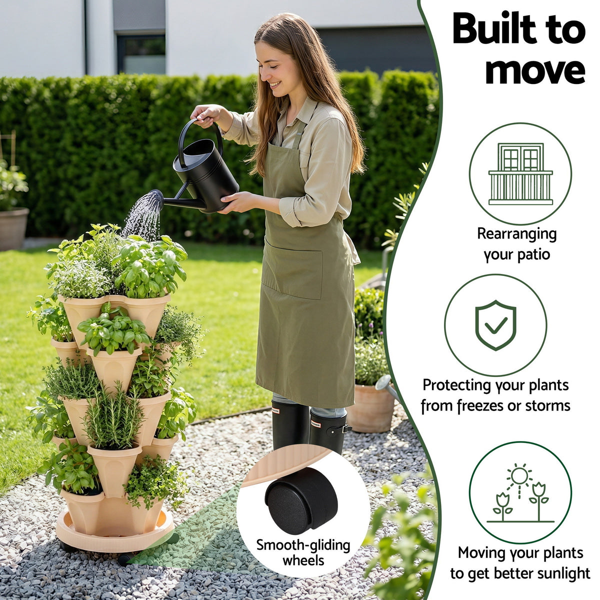 Green Fingers Garden Bed 5 Tier Vertical Garden Grey Strawberry Stackable Planters Herbs Beige