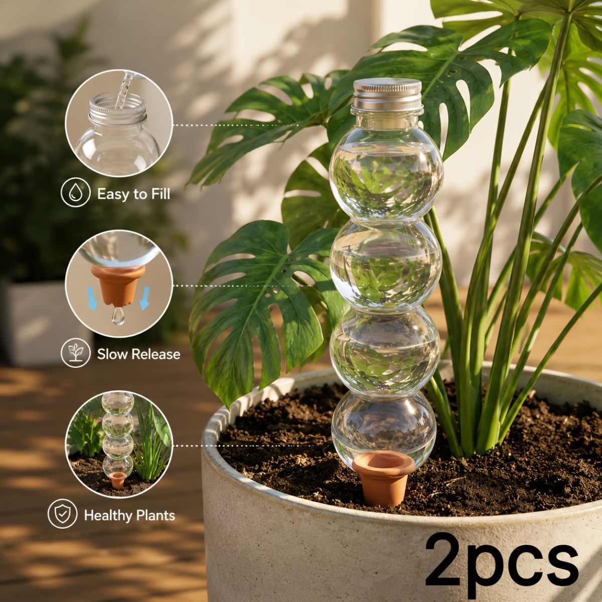 Automatic Watering Globes Terracotta Water Globes Self-Watering Globes - Clear - Size 01