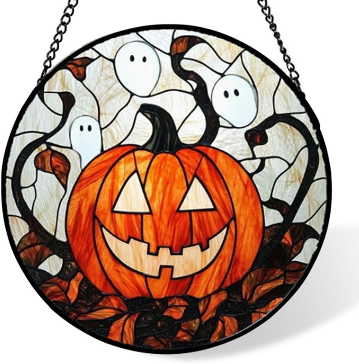 Stained Glass Window Hanging-Halloween Decorations Pumpkin Suncatcher, Fordoorsgar Denindoor Spooky Funny Sun Catchers Gothic Decor Horror Womenmen Friend - C - Size 20cm*20cm