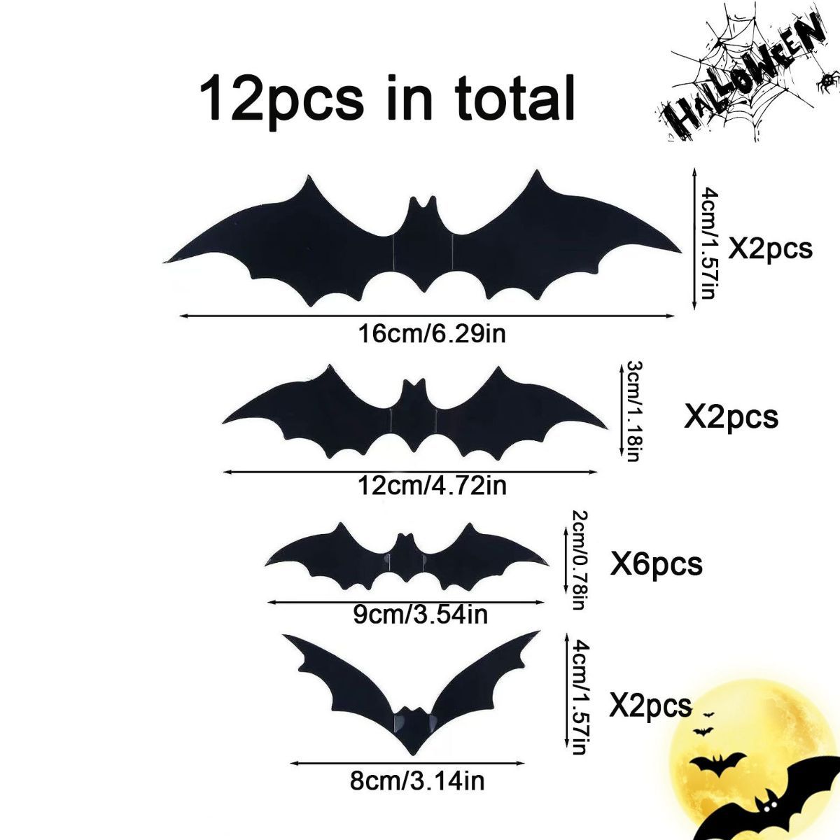 120 Pcs 3D Halloween Decorations Bats Decor,4 Sizes Bats Wall Decor Indoor | Scary Bat Stickers, Halloween Decorations for Bedroom Bathroom, Door Wall Party Decorations