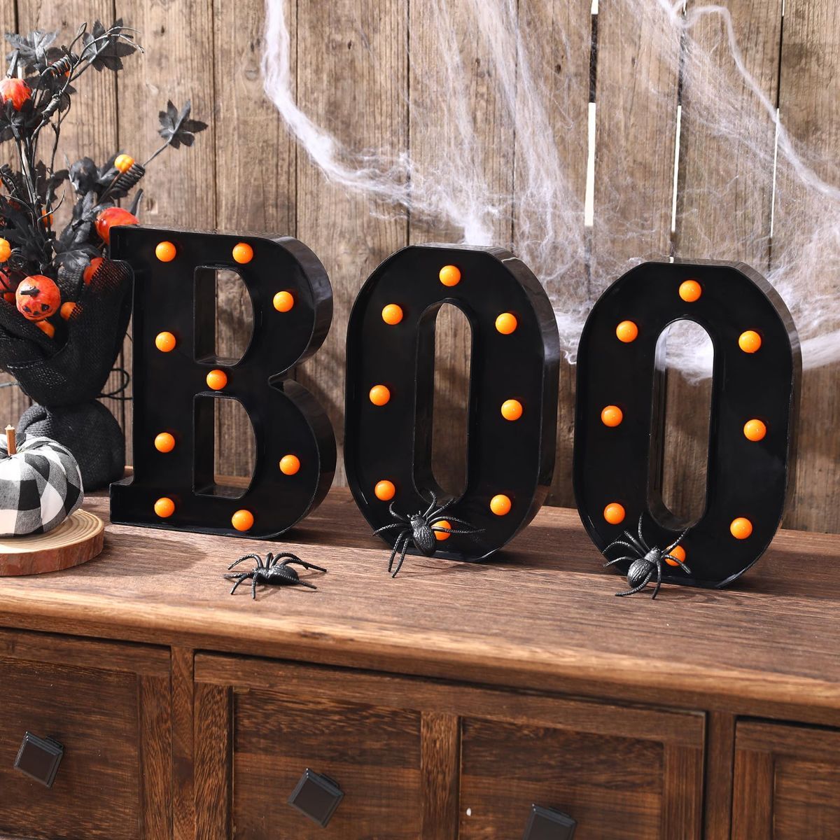 Halloween Decorations-3 Marquee Light up Letters "BOO" Decorative Sign | Halloween Decor for Kitchen Tabletop Fireplace Mantel Party Indoor - Black - Size 8.5in