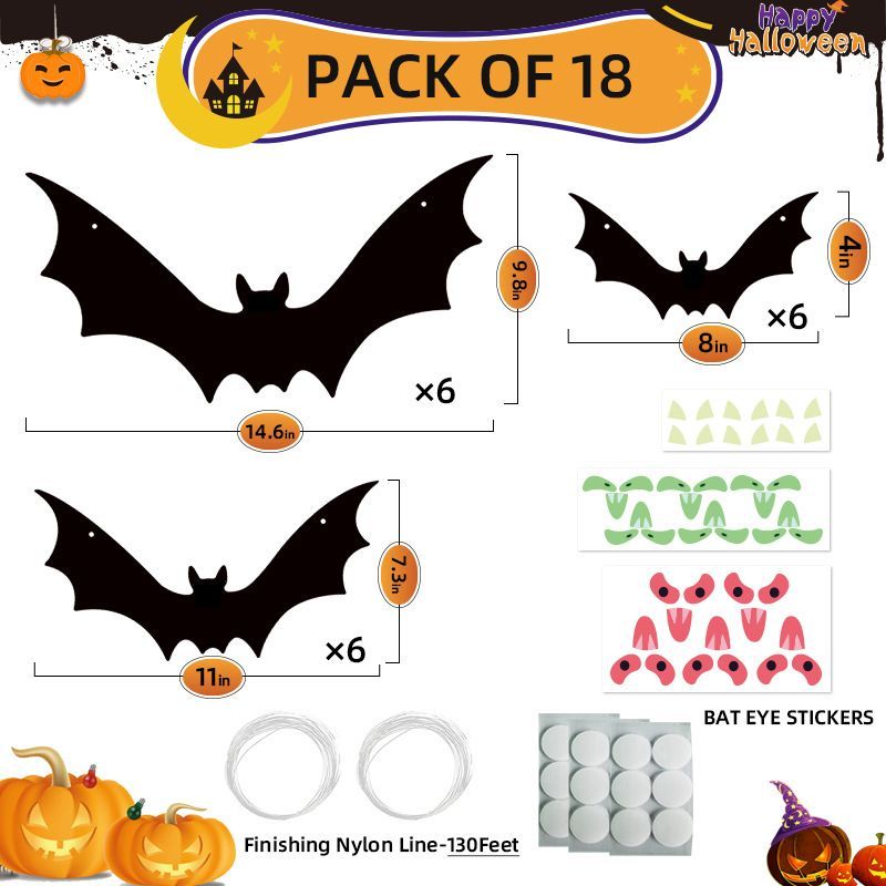 Halloween Hanging Bats for 18PCS 3D Halloween Yard Outdoor Decoration | 3 Styles Realistic Scary Large Fake Black Hanging Flying Bat Spooky for Halloween Indoor Sign Lawn Decorations