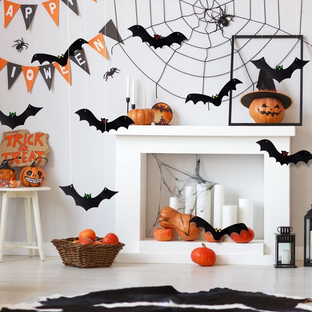 Halloween Hanging Bats for 18PCS 3D Halloween Yard Outdoor Decoration | 3 Styles Realistic Scary Large Fake Black Hanging Flying Bat Spooky for Halloween Indoor Sign Lawn Decorations