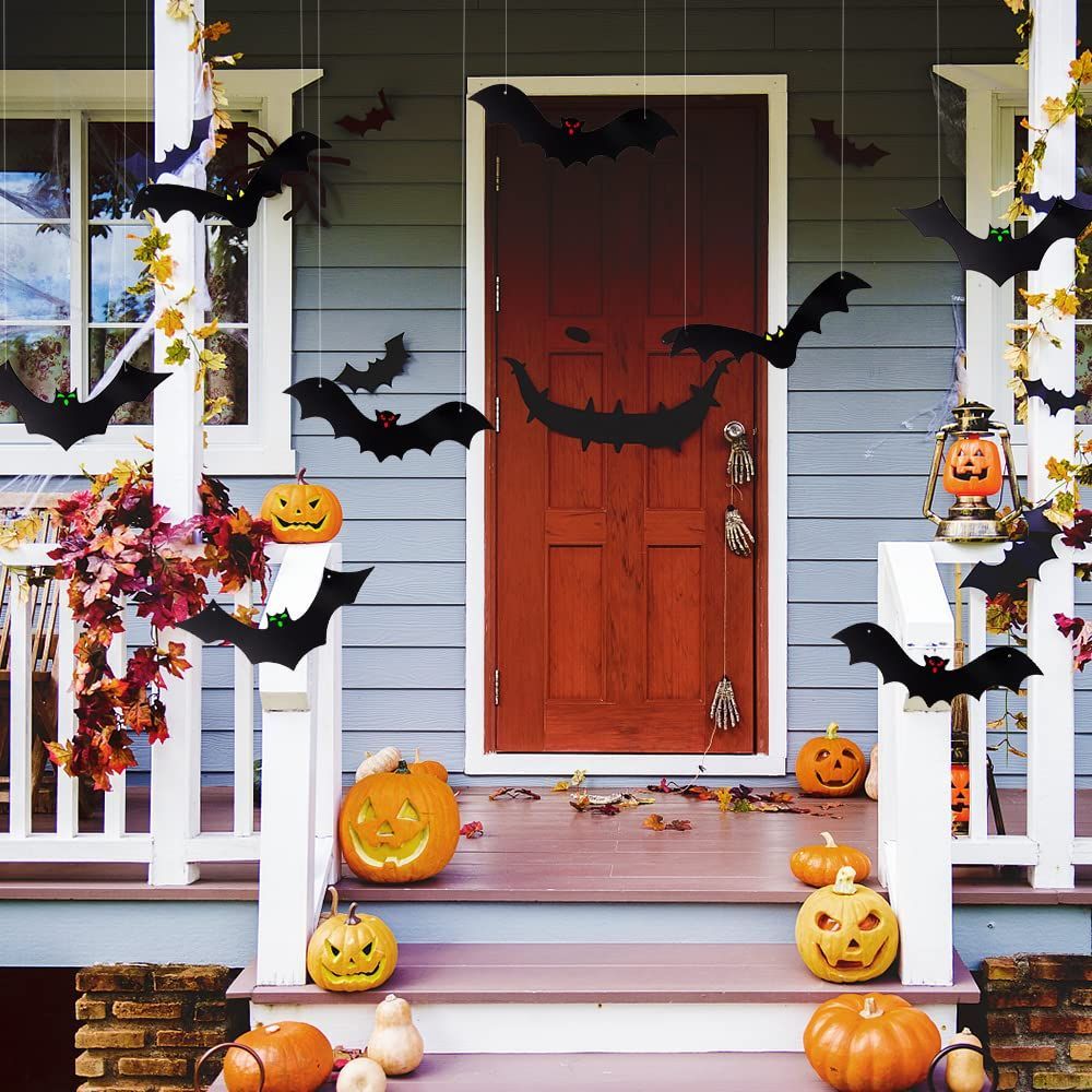 Halloween Hanging Bats for 18PCS 3D Halloween Yard Outdoor Decoration | 3 Styles Realistic Scary Large Fake Black Hanging Flying Bat Spooky for Halloween Indoor Sign Lawn Decorations