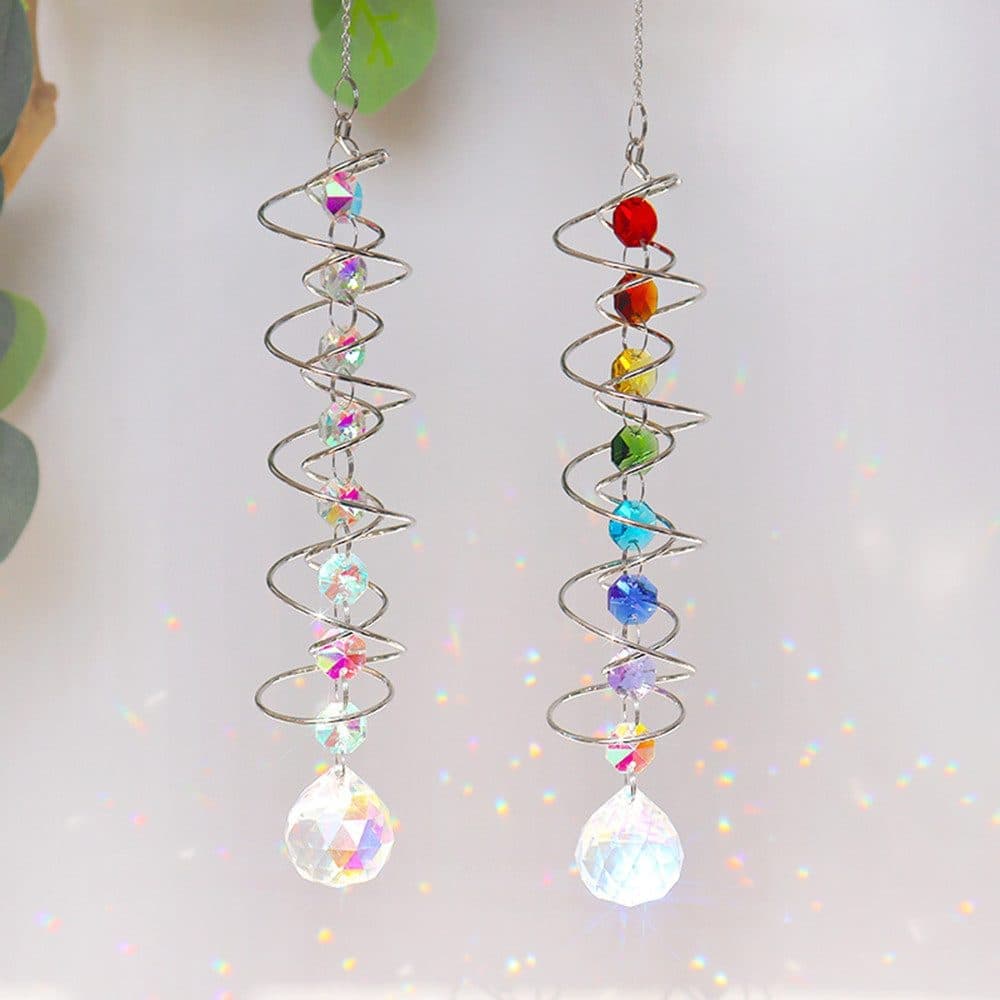 Colorful Crystal Solar Wind Chime KC4 with Spiral Design, Rotating Decor for Window Garden Wedding Gift