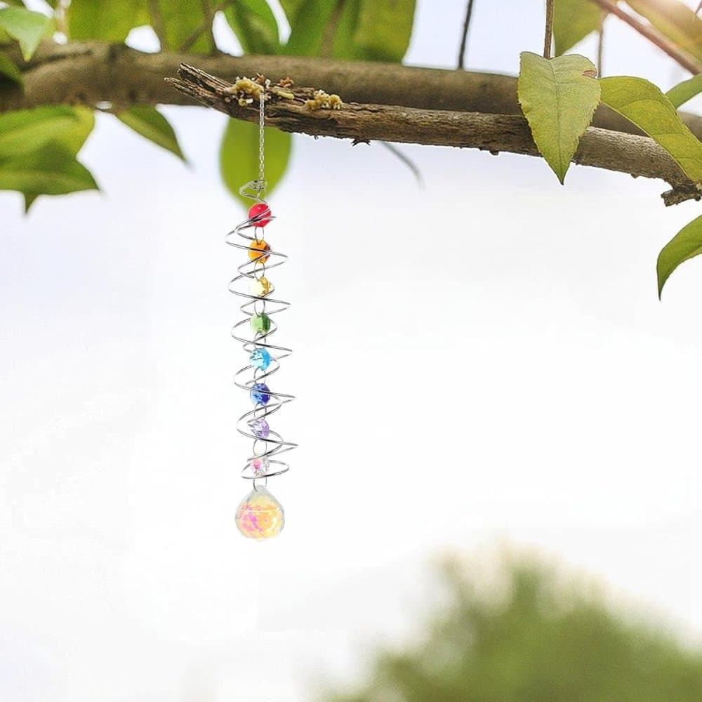 Colorful Crystal Solar Wind Chime KC4 with Spiral Design, Rotating Decor for Window Garden Wedding Gift