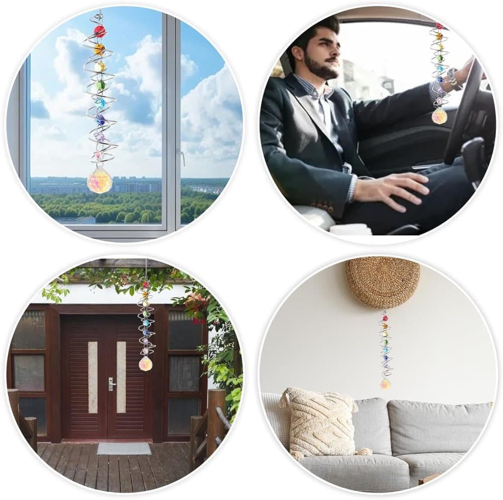 Colorful Crystal Solar Wind Chime KC4 with Spiral Design, Rotating Decor for Window Garden Wedding Gift