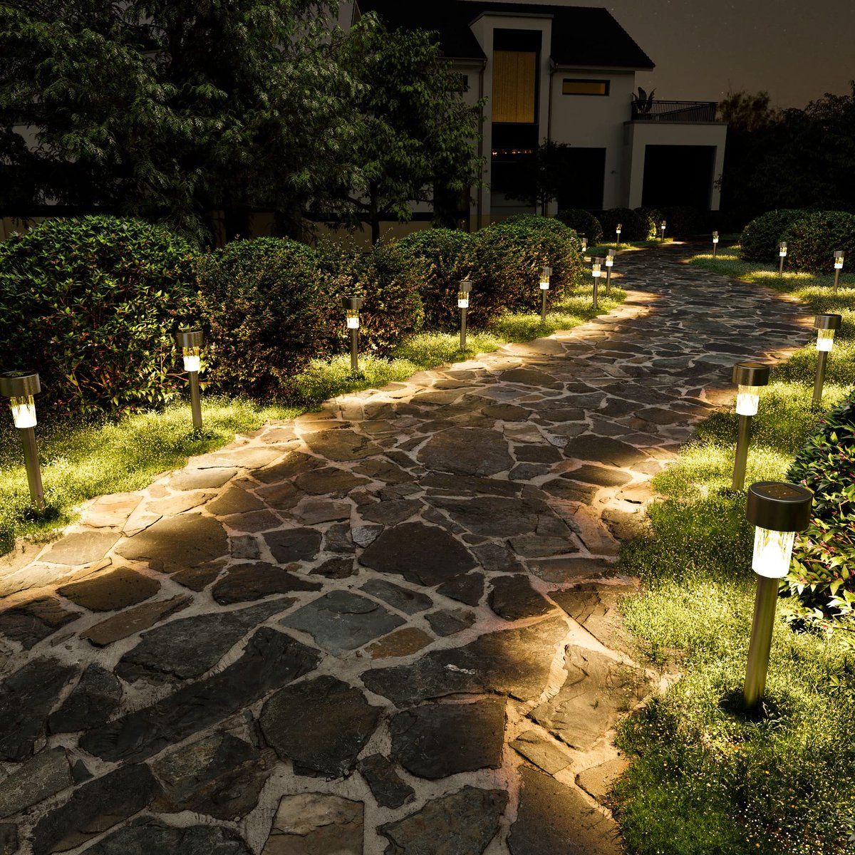 10 Pieces Solar LED Garden Lights, Stainless Steel Outdoor Path Lights for Lawn, Garden Paths and Party Decoration, Multicolor