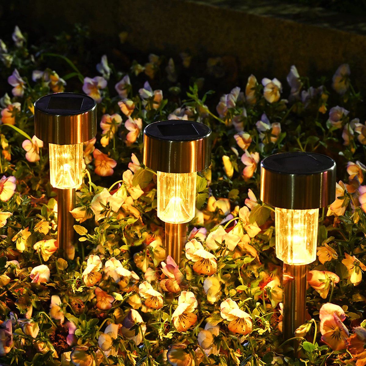 10 Pieces Solar LED Garden Lights, Stainless Steel Outdoor Path Lights for Lawn, Garden Paths and Party Decoration, Multicolor