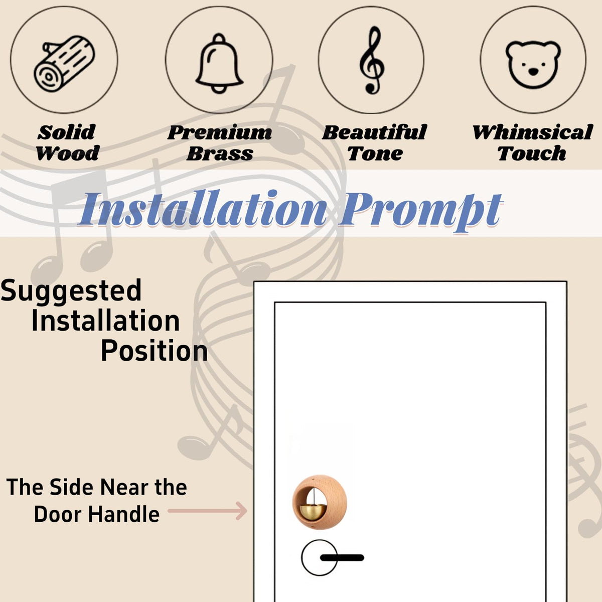 Doorbell - Wireless Doorbell - Wooden Doorbell - Magnetic Wall Sticker - Vintage Wooden Doorbell - Vintage - With Copper Bell - Living Room Decoration - Bedroom Decoration - Wall Decoration - Christmas Gifts - Christmas Gifts for Adults - 1 Piece