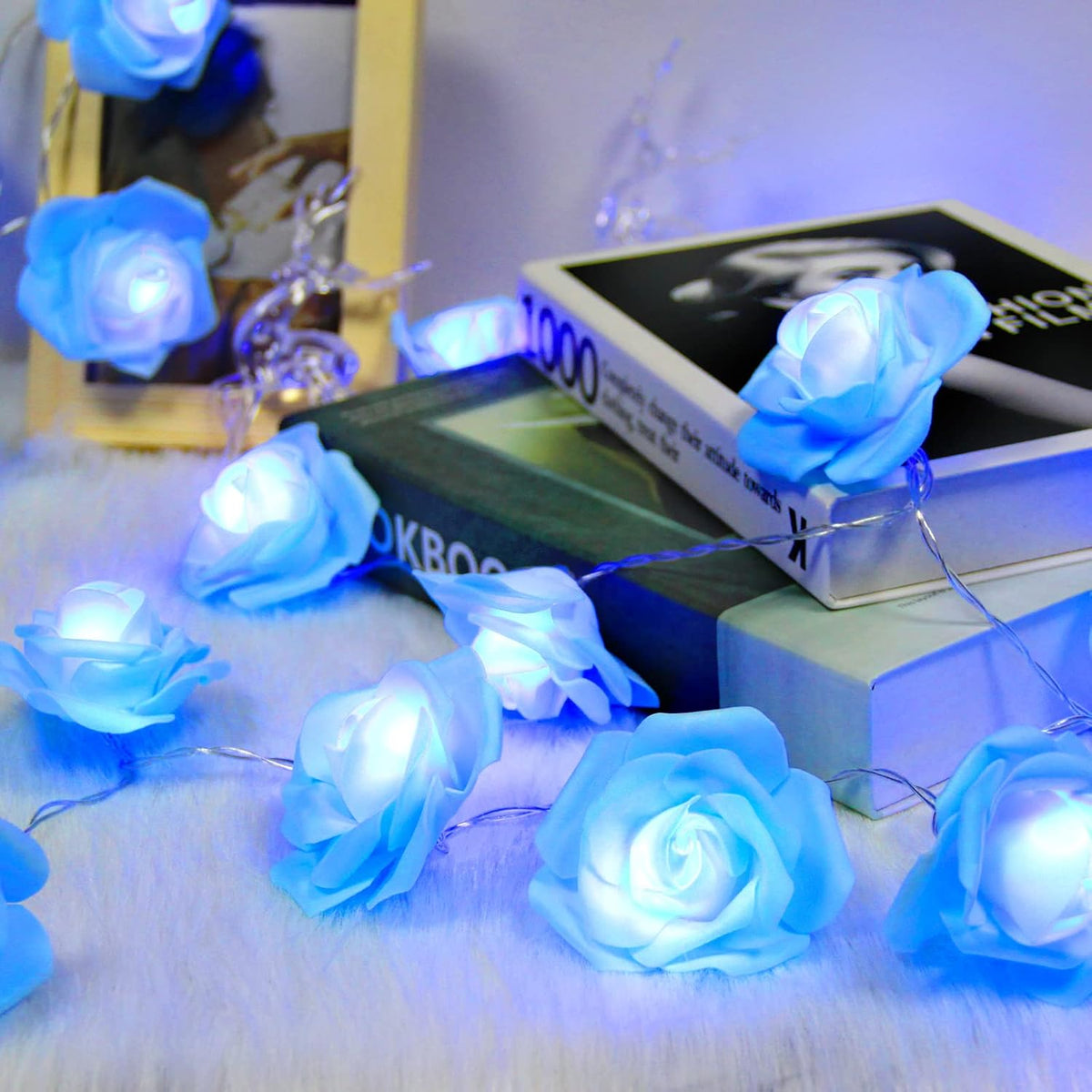 1 Piece Blue Rose LED Fairy Lights for Bedrooms, Weddings and Party Decor, Decorative Flower String Lighting for Indoor Ambience