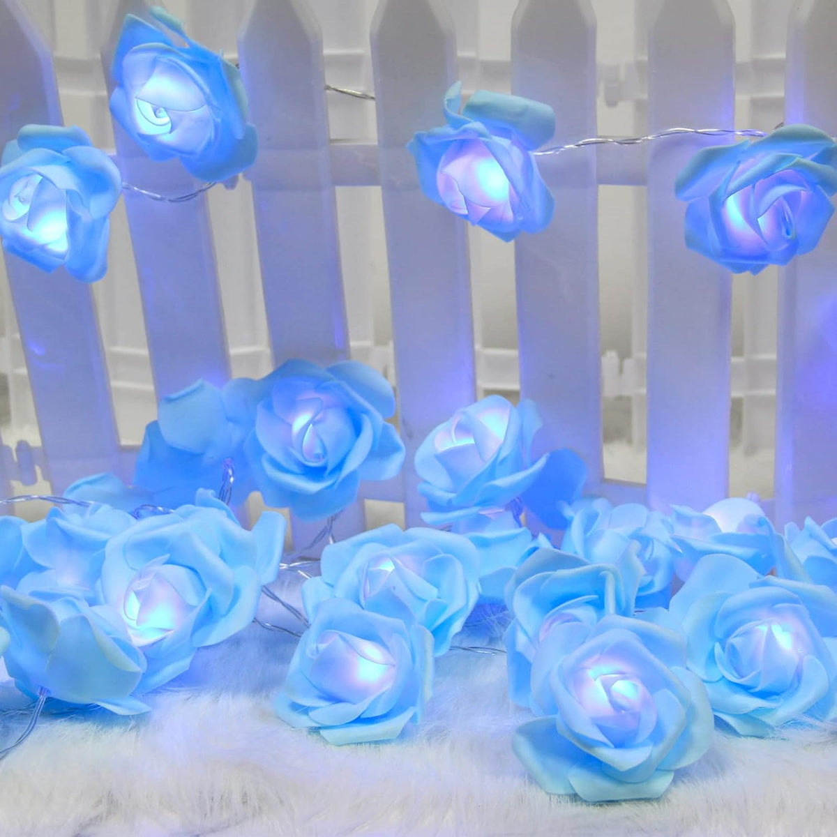 1 Piece Blue Rose LED Fairy Lights for Bedrooms, Weddings and Party Decor, Decorative Flower String Lighting for Indoor Ambience