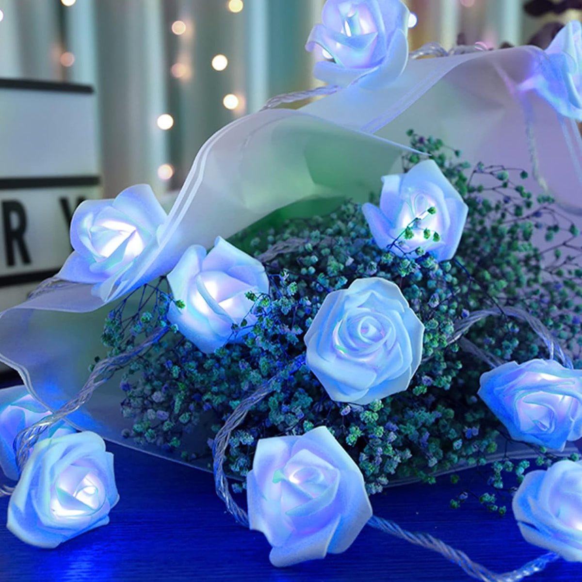 1 Piece Blue Rose LED Fairy Lights for Bedrooms, Weddings and Party Decor, Decorative Flower String Lighting for Indoor Ambience