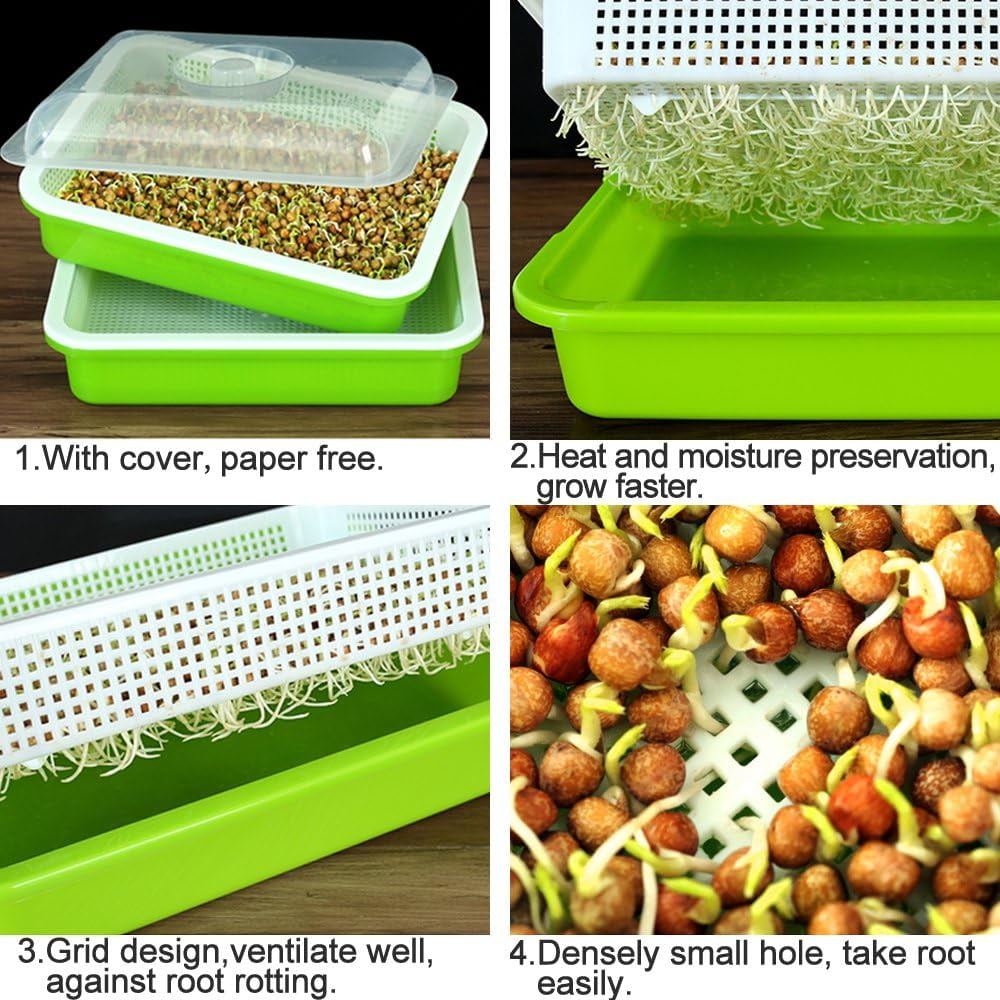 BPA Free Hydroponics Soilless Seeds Sprouter Microgreen Seed Sprouter Trays Seed Germination Double Tier Grow Trays with Lid 5PCS-Seed Sprouter Tray+Lid