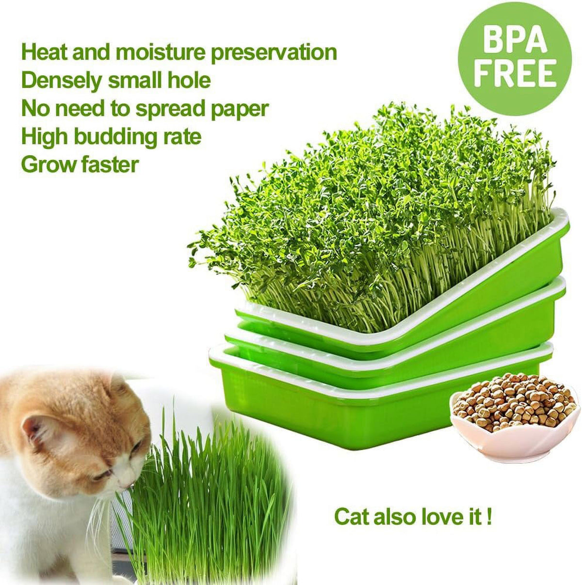 BPA Free Hydroponics Soilless Seeds Sprouter Microgreen Seed Sprouter Trays Seed Germination Double Tier Grow Trays with Lid 5PCS-Seed Sprouter Tray+Lid