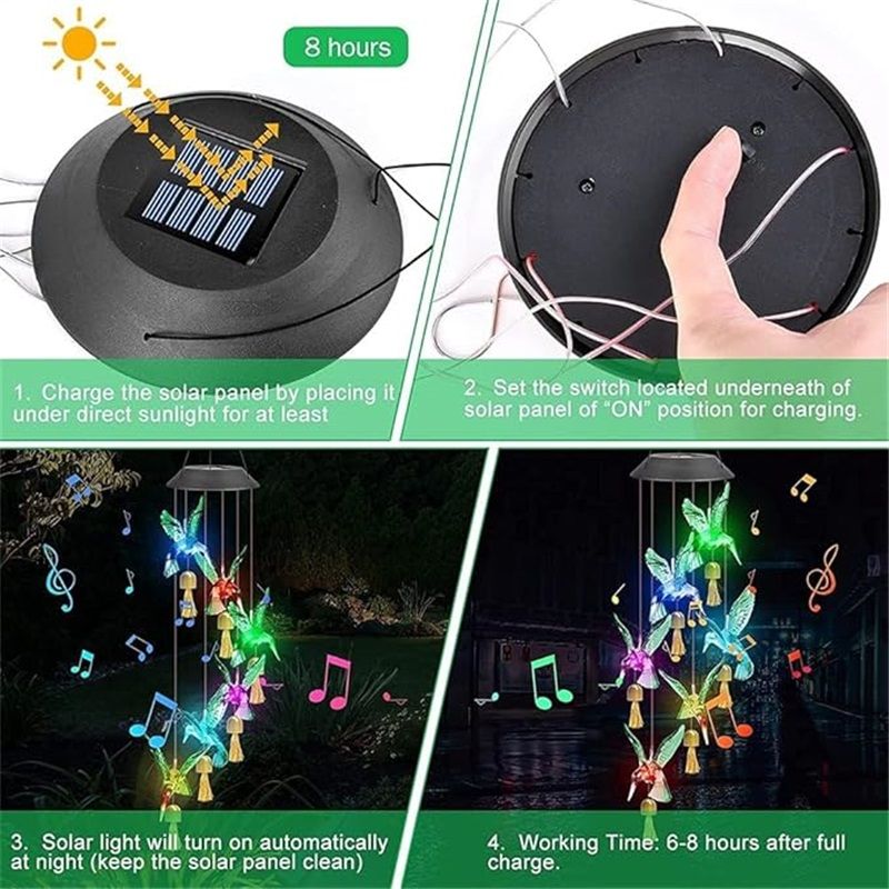 Solar Wind Chimes Outdoor Color Changing Lights, Gift for Women Mom Grandma Sister Best Gifts, Wind Chimes Unique Outdoor Garden Yard Decor (Green Hummingbird Bell)