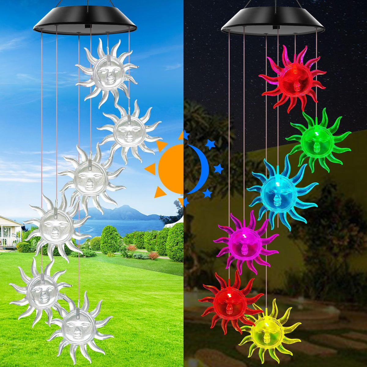 Sun Flower Solar Wind Chimes,gradening Gift  Birthday Day,Perfect for Patio Solar Light Yard Decor for Christmas