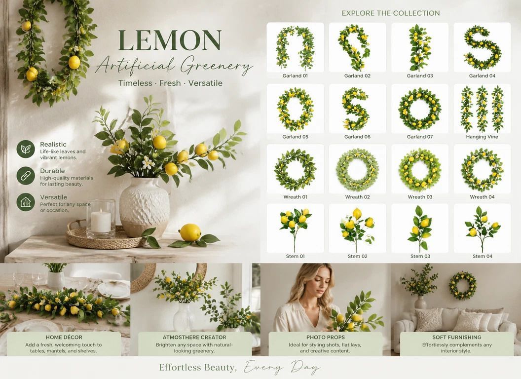 Shiny Lemon Water Grass Vine Foam Fruit Garden Decor 2 Pack