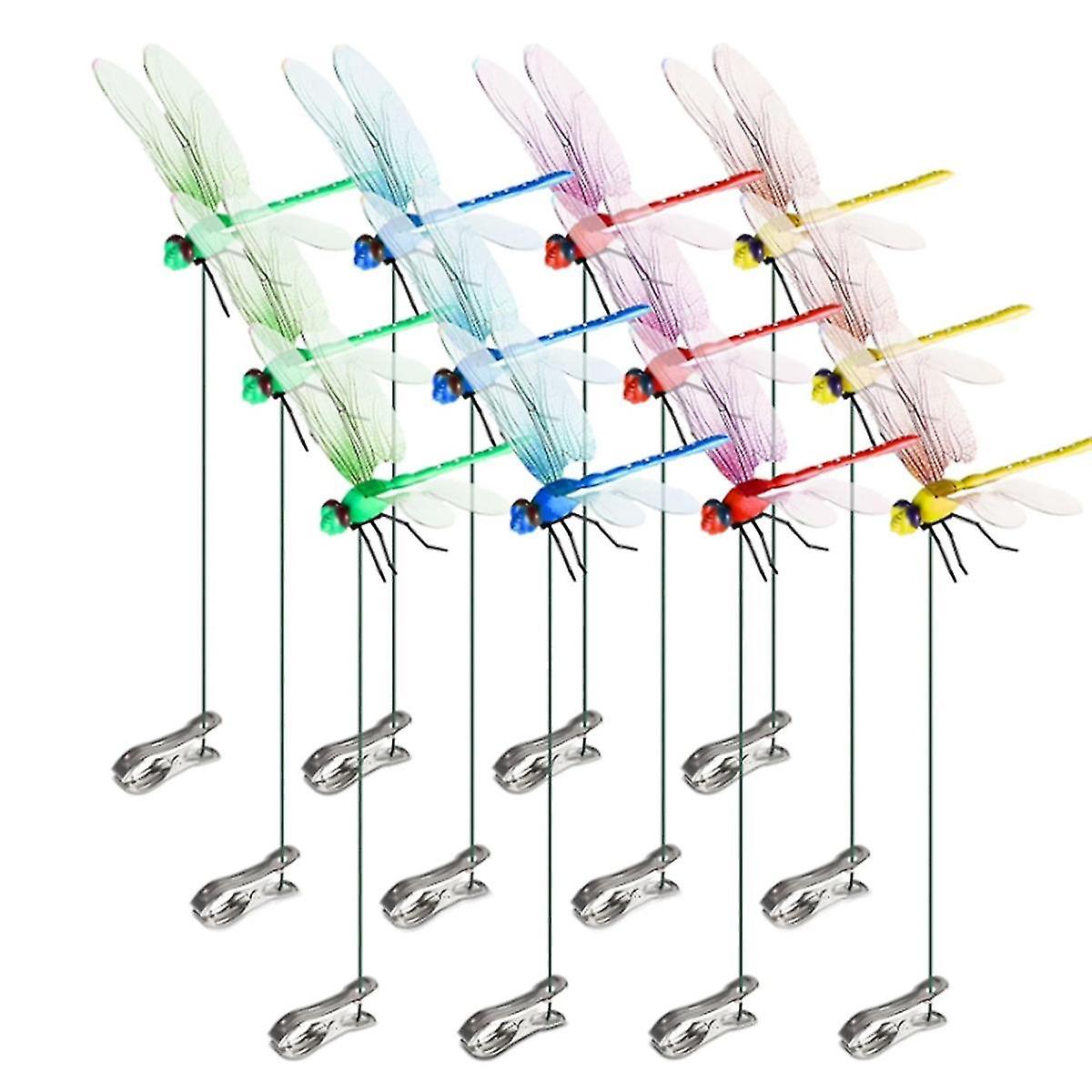 2024 12pcs Artificial Dragonfly Clips for Outdoor Use 3D Dragonfly Decor Gardening, 3D Dragonfly Garden