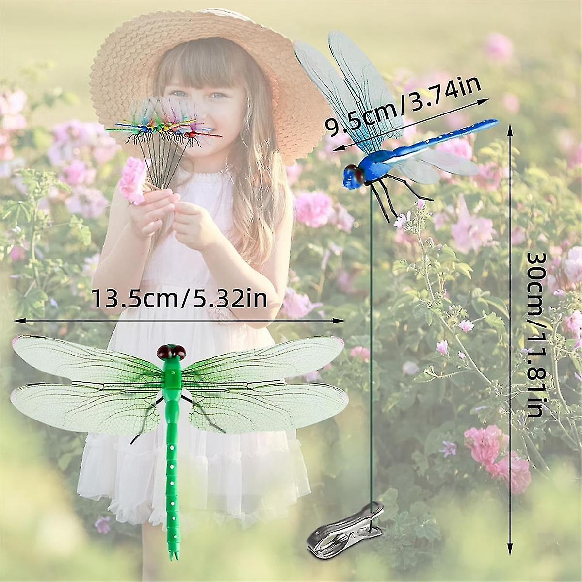 2024 12pcs Artificial Dragonfly Clips for Outdoor Use 3D Dragonfly Decor Gardening, 3D Dragonfly Garden