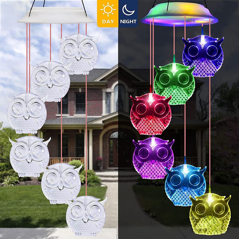 Owl Solar Wind Chime Light Waterproof Color Changing Outdoor Solar Garden Decorative Lights for Mother Day Mom Birthday Yard Garden Decoration