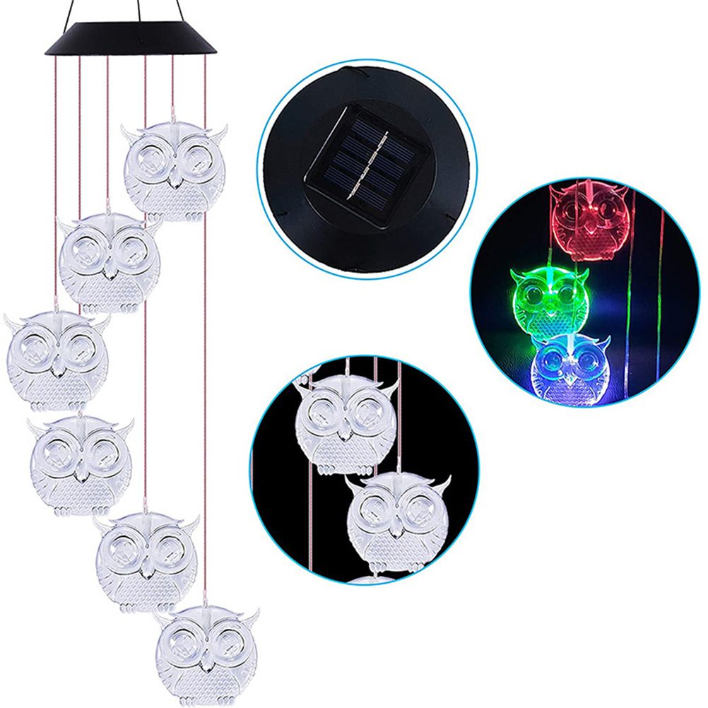 Owl Solar Wind Chime Light Waterproof Color Changing Outdoor Solar Garden Decorative Lights for Mother Day Mom Birthday Yard Garden Decoration