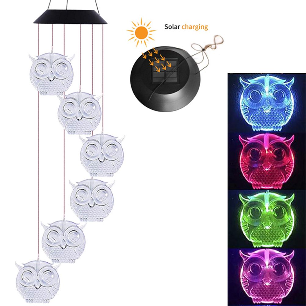 Owl Solar Wind Chime Light Waterproof Color Changing Outdoor Solar Garden Decorative Lights for Mother Day Mom Birthday Yard Garden Decoration