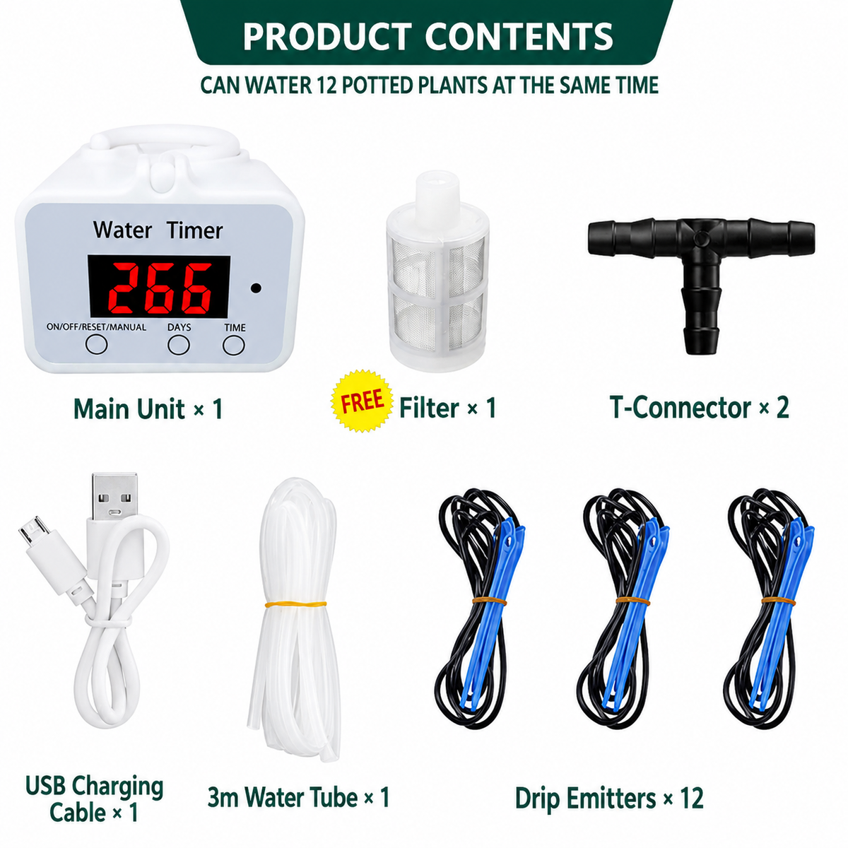 Smart Automatic Plant Watering Drip Irrigation System with Timer, Rechargeable Battery, Dual Spray & Drip Modes, Ideal for Indoor Potted Plants, Balcony Gardens, and Vacation Care (Water For 12 Plants)