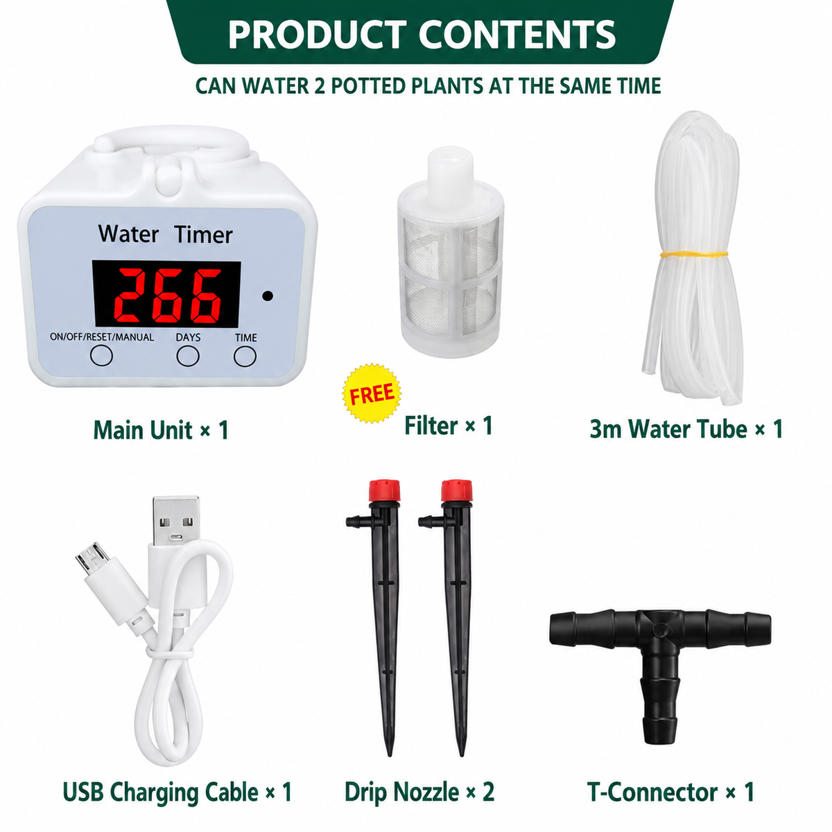 Smart Automatic Plant Watering Drip Irrigation System with Timer, Rechargeable Battery, Dual Spray & Drip Modes, Ideal for Indoor Potted Plants, Balcony Gardens, and Vacation Care (Water For 2 Plants)
