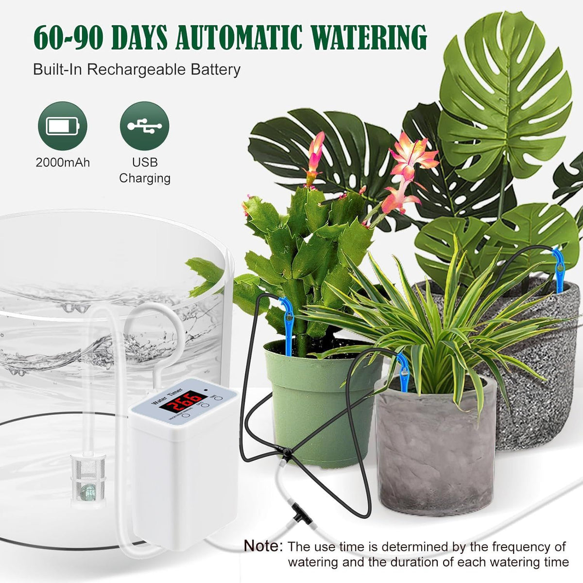 Smart Automatic Plant Watering Drip Irrigation System with Timer, Rechargeable Battery, Dual Spray & Drip Modes, Ideal for Indoor Potted Plants, Balcony Gardens, and Vacation Care (Water For 8 Plants)