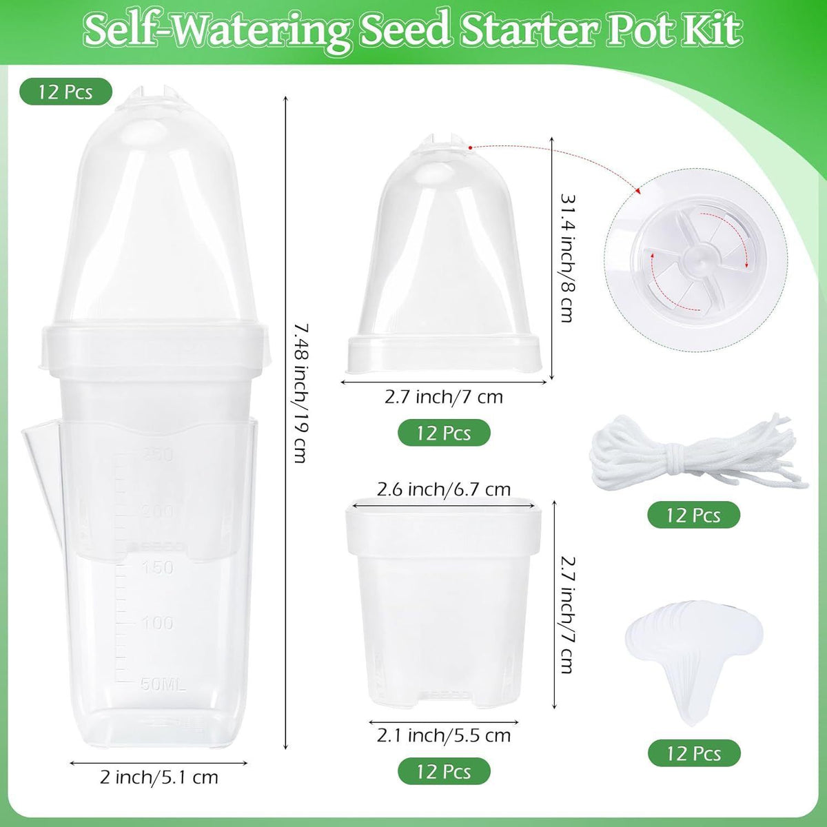 Self-Watering Propagation Station with Adjustable Ventilation Dome, Clear Square Plant Nursery Pot for Starting Seeds, Cuttings, and Succulents Indoors on Windowsills and Desktops (4PCS)