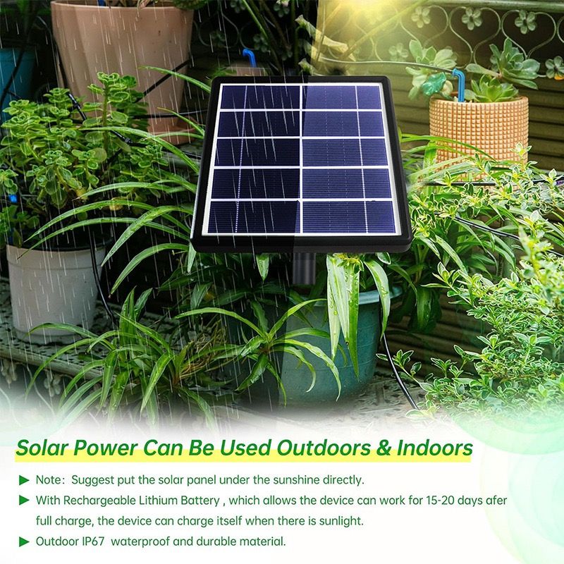 Solar-Powered Automatic Drip Irrigation Kit with 180° Adjustable Stake, 15m Watering Hose for Up to 15 Potted Plants—Ideal for Balcony, Patio, Greenhouse, and Outdoor Garden Auto-Watering While You're Away. (Black)