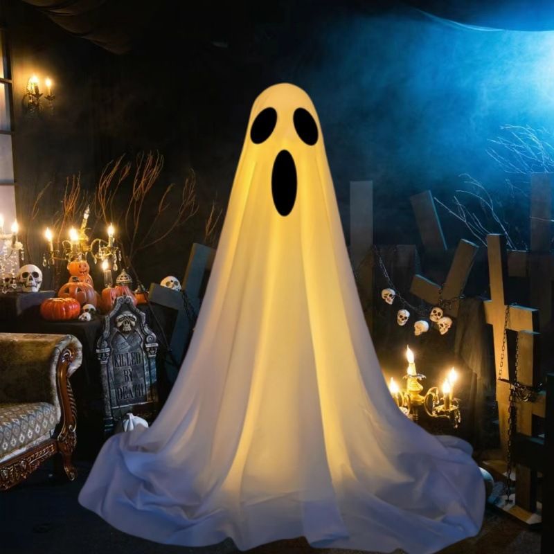 150cm Light Up Halloween Ghost Decoration with LED Lights, Standing Ghost Yard Decor for Front Door, Outdoor Indoor Halloween Party Home Decor