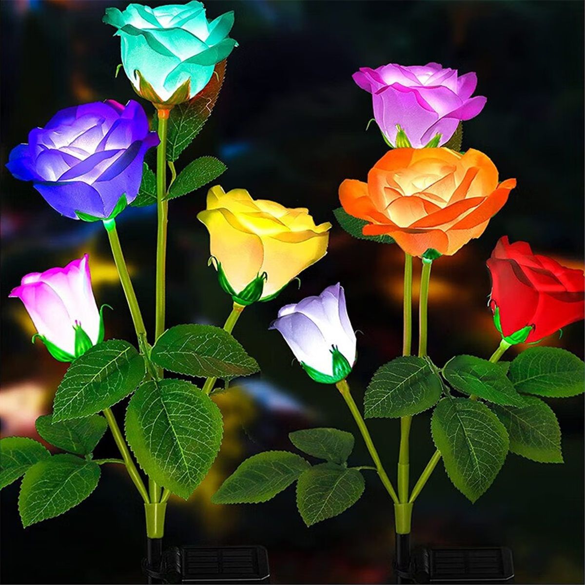Solar Garden Lights - Upgraded Outdoor Light, 7 Color Changing Rose Lights for Yard,Garden Decoration, Enlarged Solar Panel, More Realistic Rose Flower (4 Packs)