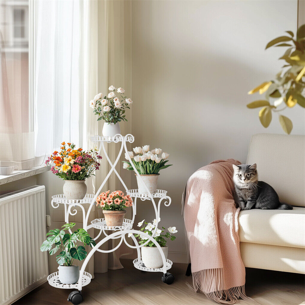 Movable Metal Plant Stand Garden Cart Indoor/Outdoor Decor
