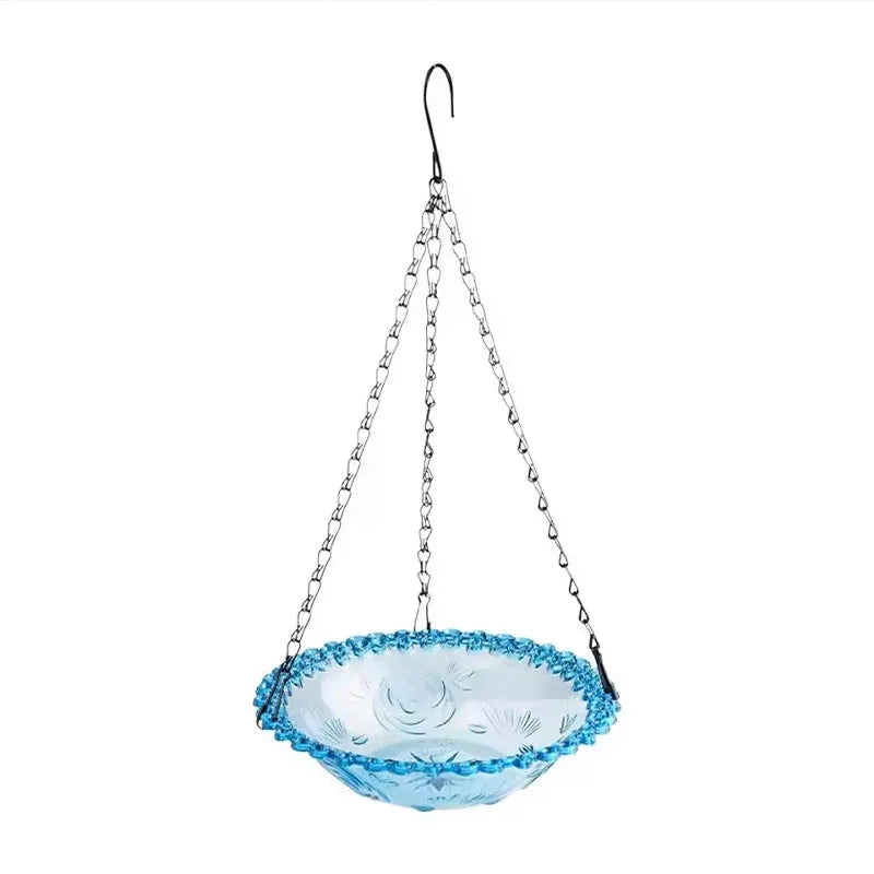 Balcony Bird Feeder Hanging Rail Mount Outdoor Suspended Feeding Station Garden - Blue