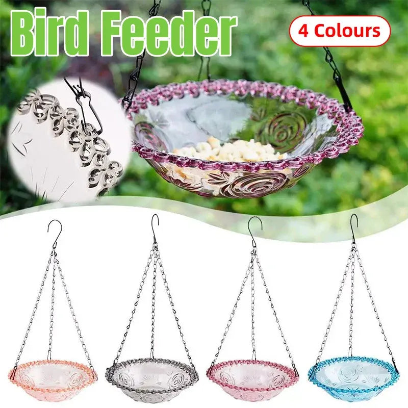 Balcony Bird Feeder Hanging Rail Mount Outdoor Suspended Feeding Station Garden - Blue