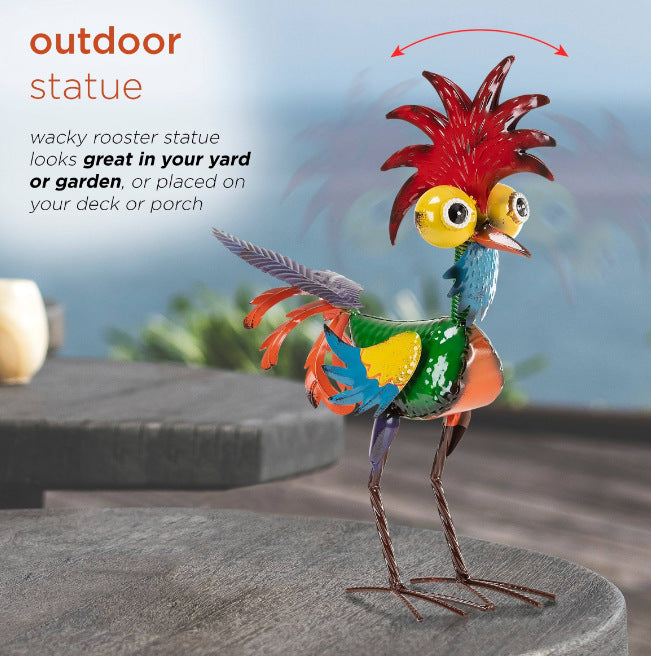 Colorful Garden Rooster Statue - 19 x 22 cm Outdoor Metal Ornament for Lawn and Patio Decor