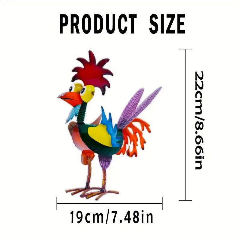 Colorful Garden Rooster Statue - 19 x 22 cm Outdoor Metal Ornament for Lawn and Patio Decor