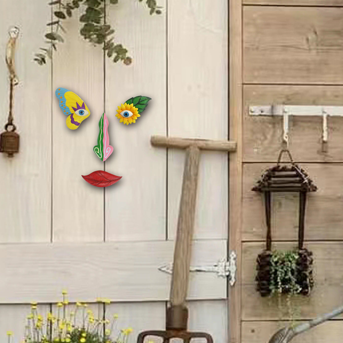 Colorful Vibrant Resin Tree Face Art - 4 Piece Whimsical Outdoor Garden & Wall Decor Set