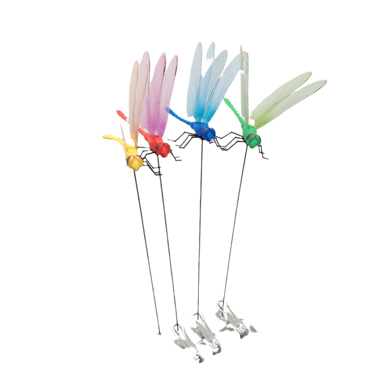 6-Pieces Blue Small Garden Dragonfly Clips – 3D Colorful Insect Decoration, Outdoor Metal Stake Ornament, Patio & Plant Accessories