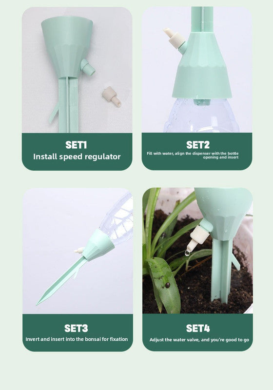 2 PCS Automatic Self-Watering Plant Spikes Adjustable Drip Irrigation System for Indoor Outdoor Garden Pots Holiday Care Green and White