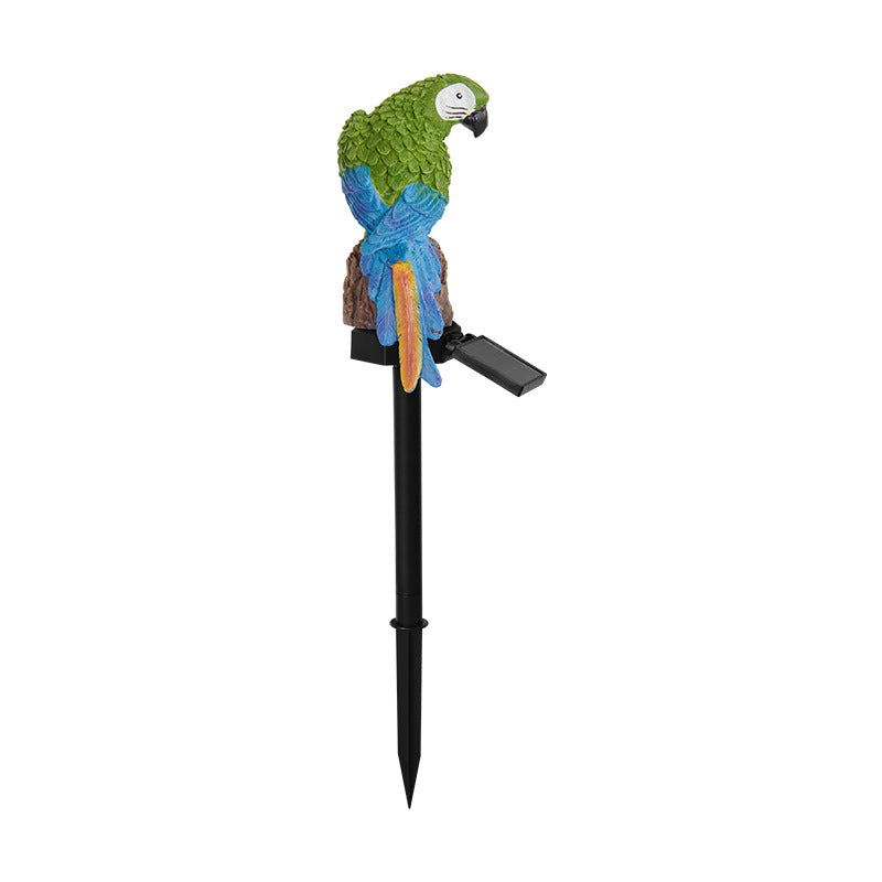 Green Solar Powered Parrot Garden Stake Lights - Hand-Painted Waterproof Resin LED Landscape Lamps for Outdoor Patio, Lawn, and Yard Decoration
