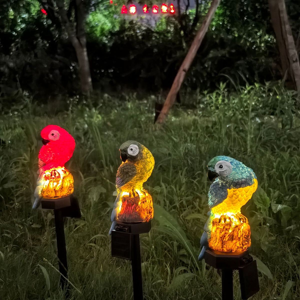 Green Solar Powered Parrot Garden Stake Lights - Hand-Painted Waterproof Resin LED Landscape Lamps for Outdoor Patio, Lawn, and Yard Decoration