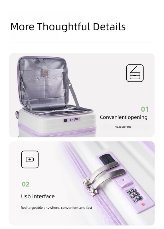 Green and white Front Opening Carry On Luggage 18 Inch - Lightweight Hard Shell Suitcase with Spinner Wheels, Shockproof Laptop Compartment, USB Charging Port - Ideal for Business Trips and Short Travels